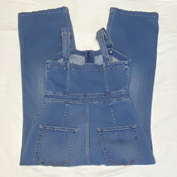 Hollister Strappy Denim Jumpsuit Wide Leg Zip Front Fitted S Faded Jean Overalls - Picture 9 of 12